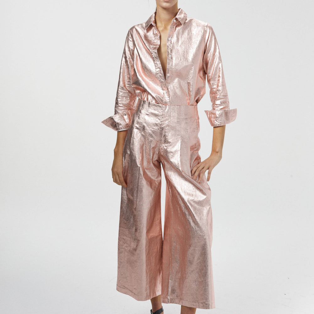 CULOTTE METALLIC LINEN PANTS