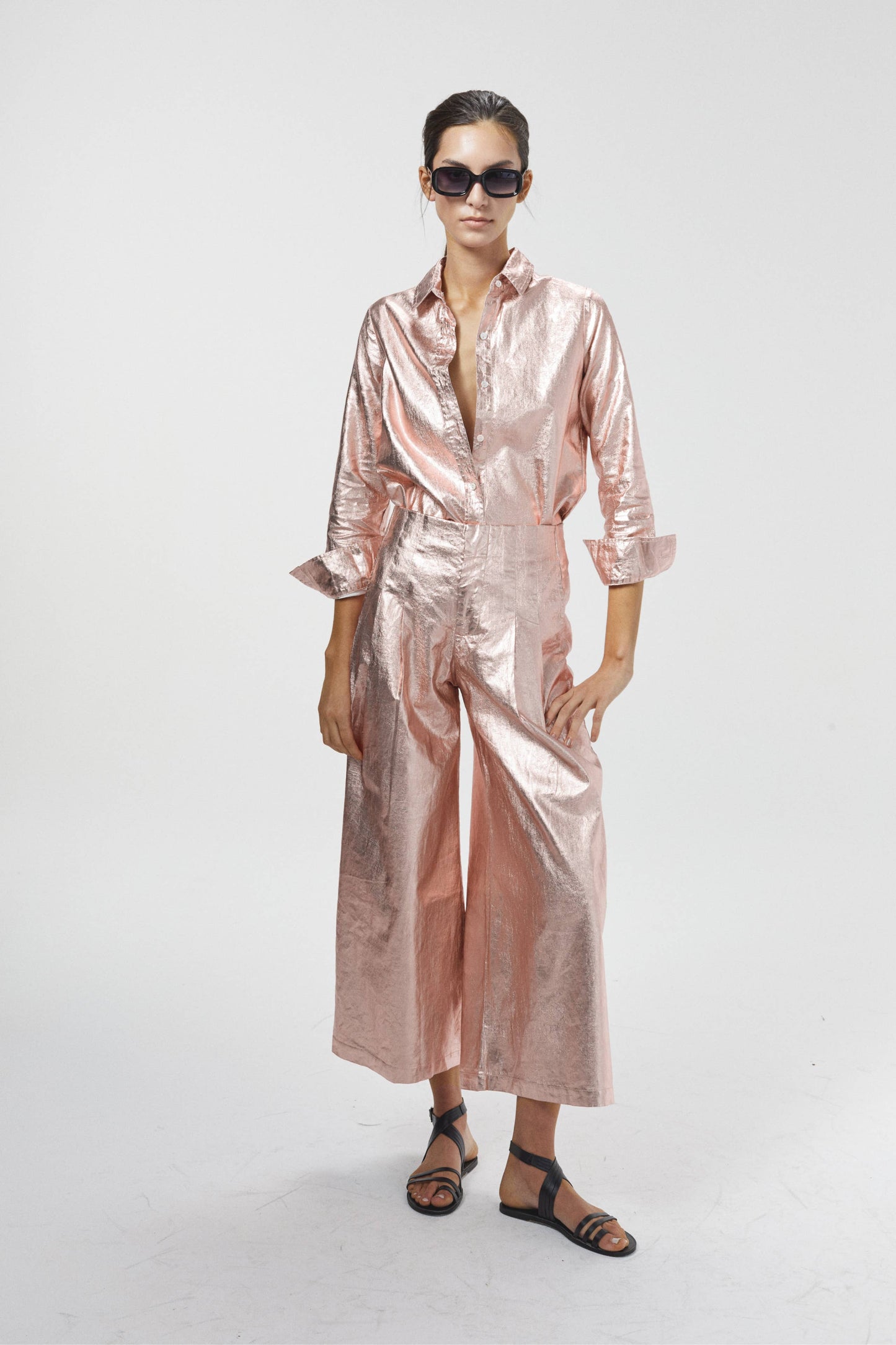 CULOTTE METALLIC LINEN PANTS