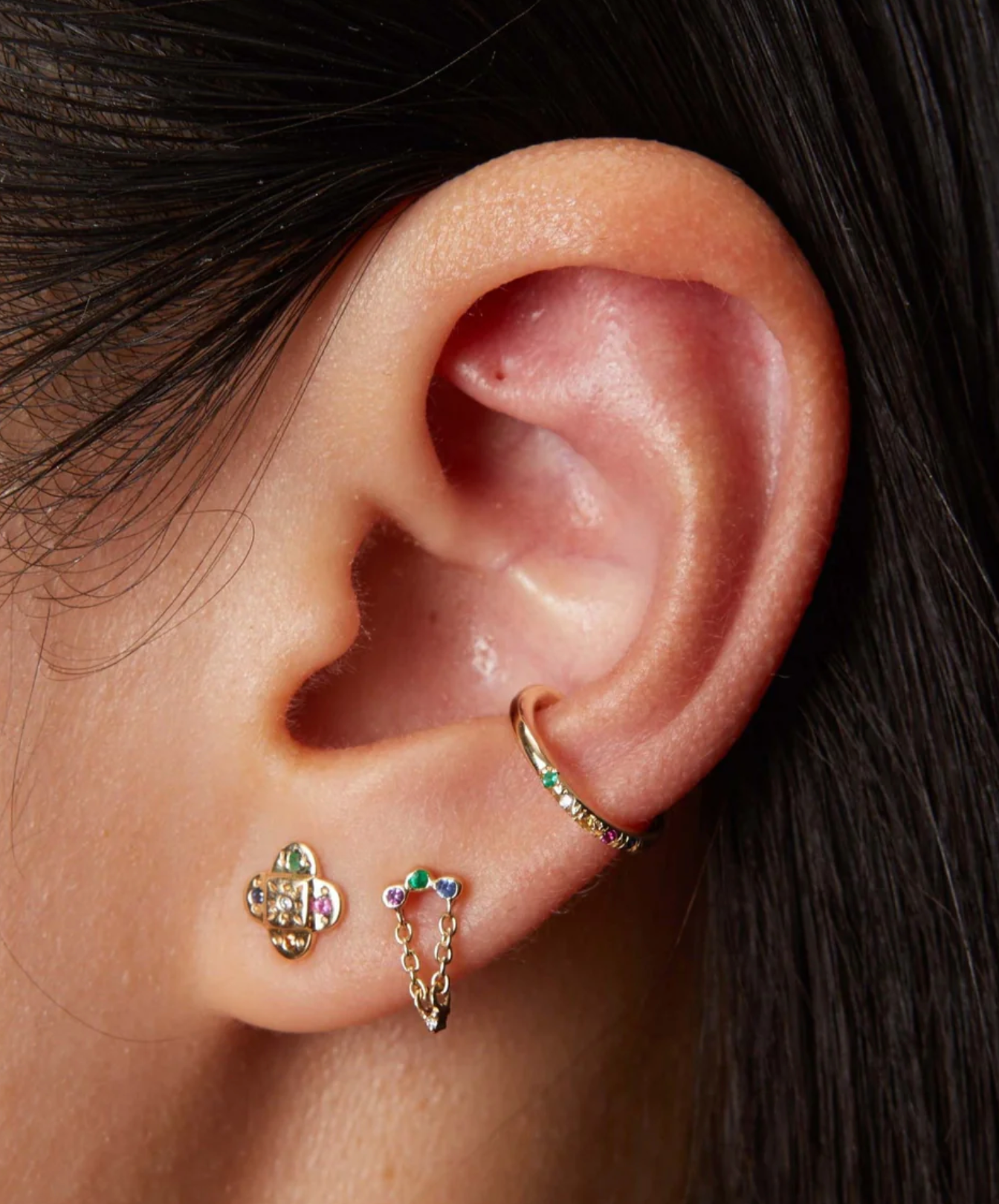 RAINBOW GEMS EAR CUFF